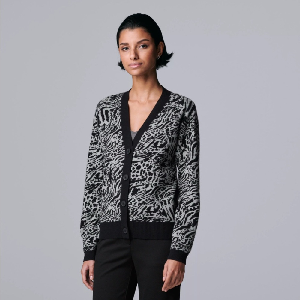 Simply Vera Vera Wang Black and Gray Knit Cardigan